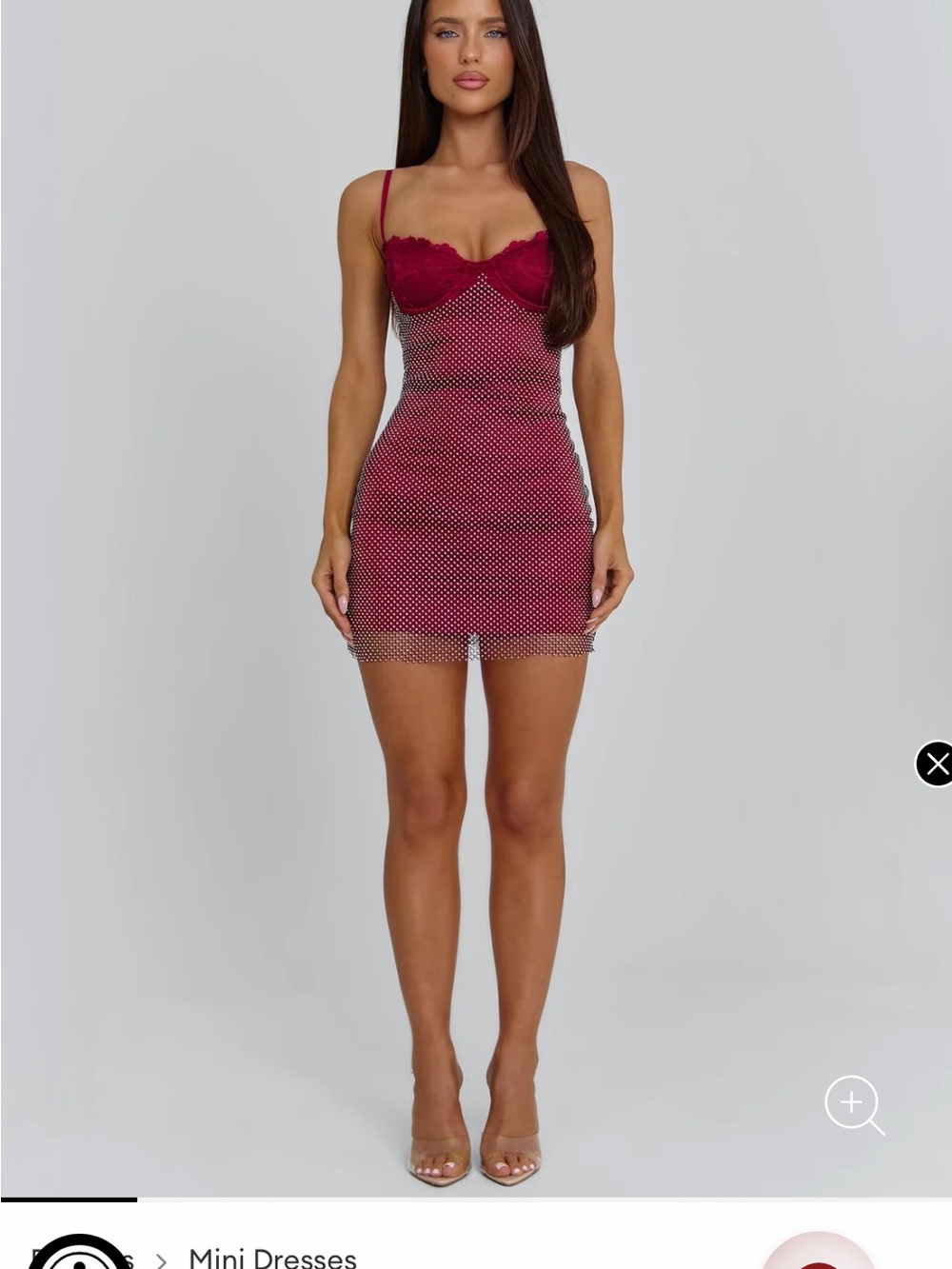 Sheer Polka Dot Mesh Mini Dress in Burgundy